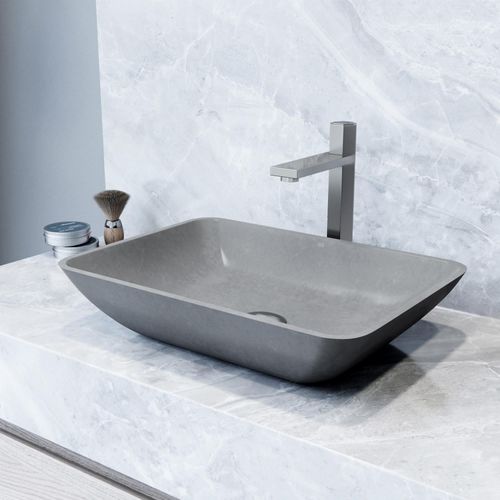 Main product image of Duomo Concreto Stone 18" x 13" x 4" Rectangular Vessel Bathroom Sink (Gothic Gray)