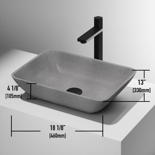Main product image of Duomo Concreto Stone 18" x 13" x 4" Rectangular Vessel Bathroom Sink (Gothic Gray)