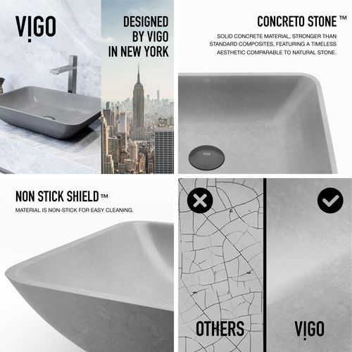 Main product image of Duomo Concreto Stone 18" x 13" x 4" Rectangular Vessel Bathroom Sink (Gothic Gray)