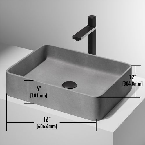 Main product image of Segovia Concreto Stone 16" x 12" x 4" Rectangular Vessel Bathroom Sink (Gothic Gray)
