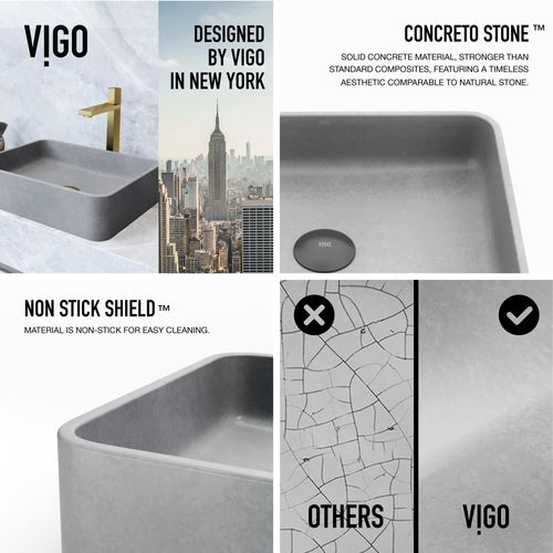 Main product image of Segovia Concreto Stone 16" x 12" x 4" Rectangular Vessel Bathroom Sink (Gothic Gray)