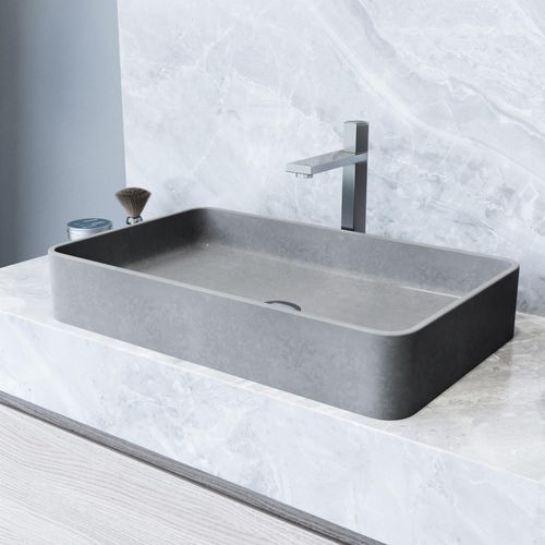 Main product image of Basilica Concreto Stone 23" x 14" x 4" Rectangular Vessel Bathroom Sink (Gothic Gray)