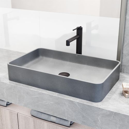 Main product image of Basilica Concreto Stone 23" x 14" x 4" Rectangular Vessel Bathroom Sink (Gothic Gray)