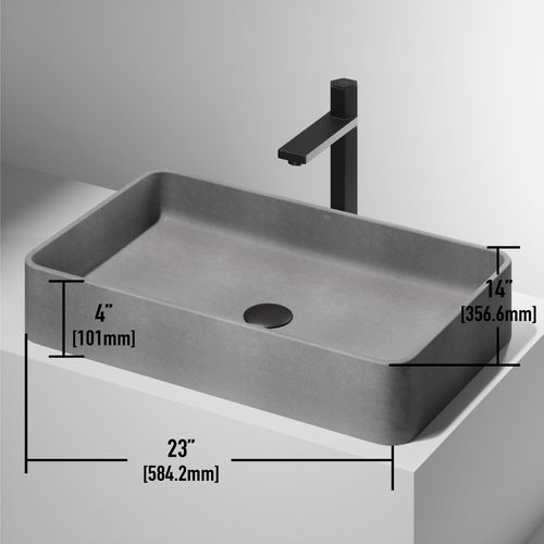 Main product image of Basilica Concreto Stone 23" x 14" x 4" Rectangular Vessel Bathroom Sink (Gothic Gray)