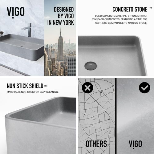 Main product image of Basilica Concreto Stone 23" x 14" x 4" Rectangular Vessel Bathroom Sink (Gothic Gray)