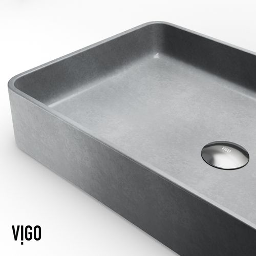 Main product image of Basilica Concreto Stone 23" x 14" x 4" Rectangular Vessel Bathroom Sink (Gothic Gray)