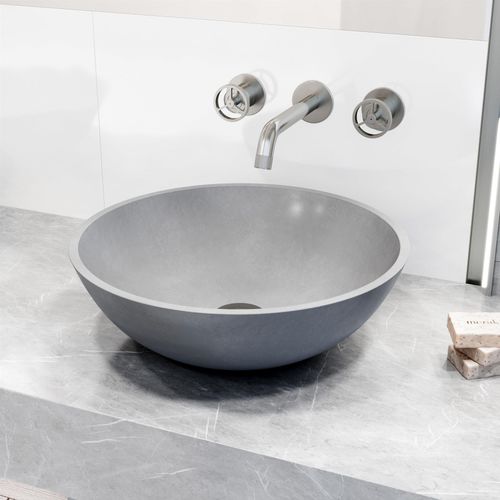 Main product image of Ravenna Concreto Stone 16" x 16" x 5" Round Vessel Bathroom Sink (Gothic Gray)