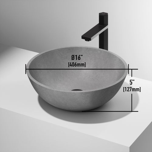 Main product image of Ravenna Concreto Stone 16" x 16" x 5" Round Vessel Bathroom Sink (Gothic Gray)