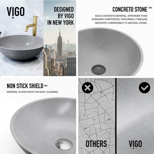 Main product image of Ravenna Concreto Stone 16" x 16" x 5" Round Vessel Bathroom Sink (Gothic Gray)