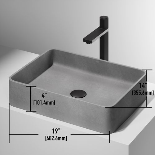 Main product image of Tarragona Concreto Stone 19" x 14" x 4" Rectangular Vessel Bathroom Sink (Gothic Gray)