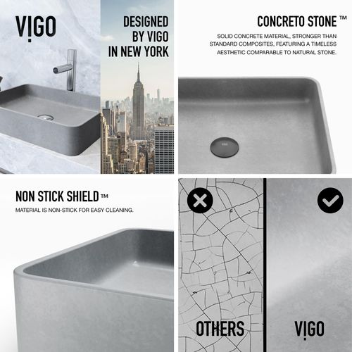 Main product image of Tarragona Concreto Stone 19" x 14" x 4" Rectangular Vessel Bathroom Sink (Gothic Gray)