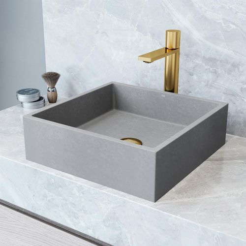 Main product image of Alhambra Concreto Stone 15" x 15" x 5" Square Vessel Bathroom Sink (Gothic Gray)