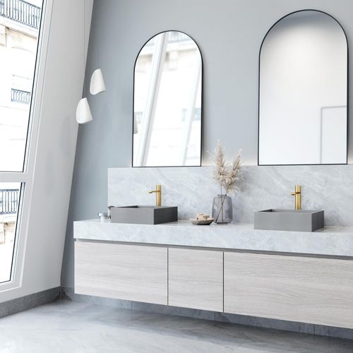 Main product image of Alhambra Concreto Stone 15" x 15" x 5" Square Vessel Bathroom Sink (Gothic Gray)