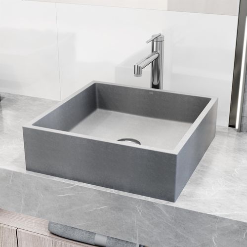 Main product image of Alhambra Concreto Stone 15" x 15" x 5" Square Vessel Bathroom Sink (Gothic Gray)