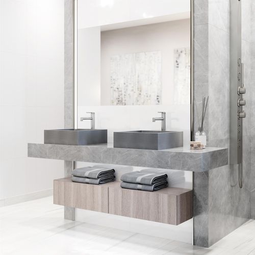 Main product image of Alhambra Concreto Stone 15" x 15" x 5" Square Vessel Bathroom Sink (Gothic Gray)