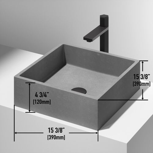 Main product image of Alhambra Concreto Stone 15" x 15" x 5" Square Vessel Bathroom Sink (Gothic Gray)