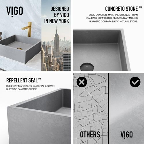 Main product image of Alhambra Concreto Stone 15" x 15" x 5" Square Vessel Bathroom Sink (Gothic Gray)