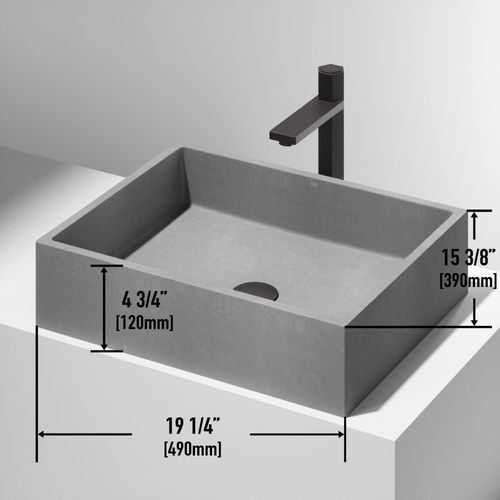 Main product image of Coca Concreto Stone 19" x 15" x 5" Rectangular Vessel Bathroom Sink (Gothic Gray)