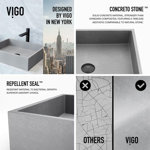 Main product image of Coca Concreto Stone 19" x 15" x 5" Rectangular Vessel Bathroom Sink (Gothic Gray)