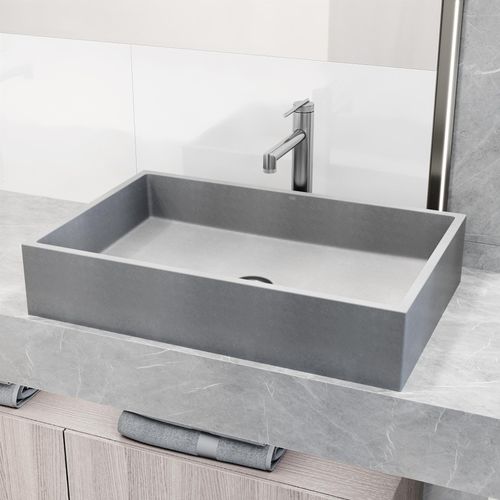 Main product image of Orvieto Concreto Stone 24" x 15" x 5" Rectangular Vessel Bathroom Sink (Gothic Gray)