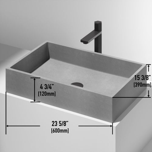 Main product image of Orvieto Concreto Stone 24" x 15" x 5" Rectangular Vessel Bathroom Sink (Gothic Gray)