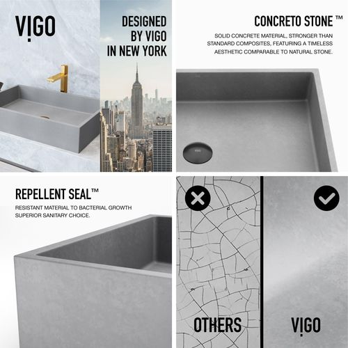 Main product image of Orvieto Concreto Stone 24" x 15" x 5" Rectangular Vessel Bathroom Sink (Gothic Gray)