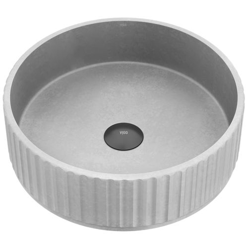 Main product image of Windsor Concreto Stone 16" x 16" x 5" Round Fluted Bathroom Vessel Sink (Ash-Gray)