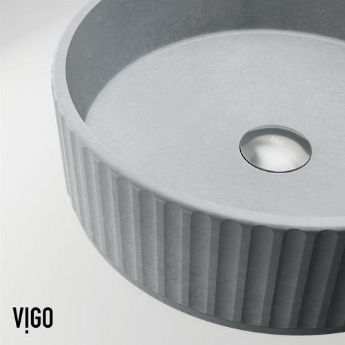 Main product image of Windsor Concreto Stone 16" x 16" x 5" Round Fluted Bathroom Vessel Sink (Ash-Gray)