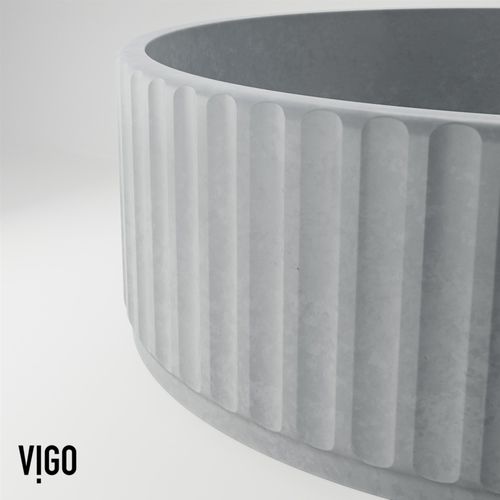Main product image of Windsor Concreto Stone 16" x 16" x 5" Round Fluted Bathroom Vessel Sink (Ash-Gray)