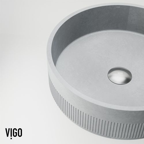Main product image of Cypress Concreto Stone 16" x 16" x 5" Round Fluted Bathroom Vessel Sink (Ash-Gray)