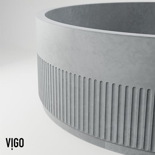 Main product image of Cypress Concreto Stone 16" x 16" x 5" Round Fluted Bathroom Vessel Sink (Ash-Gray)