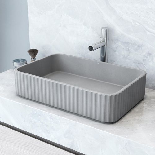 Main product image of Windsor Concreto Stone 21" x 14" x 5" Rectangular Fluted Bathroom Vessel Sink (Ash-Gray)