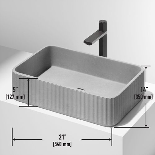 Main product image of Windsor Concreto Stone 21" x 14" x 5" Rectangular Fluted Bathroom Vessel Sink (Ash-Gray)