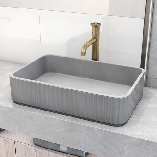 Main product image of Windsor Concreto Stone 21" x 14" x 5" Rectangular Fluted Bathroom Vessel Sink (Ash-Gray)