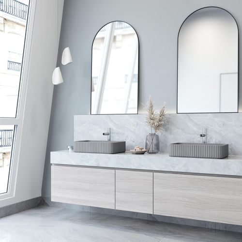 Main product image of Windsor Concreto Stone 21" x 14" x 5" Rectangular Fluted Bathroom Vessel Sink (Ash-Gray)