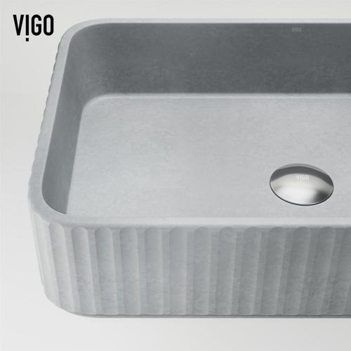 Main product image of Windsor Concreto Stone 21" x 14" x 5" Rectangular Fluted Bathroom Vessel Sink (Ash-Gray)