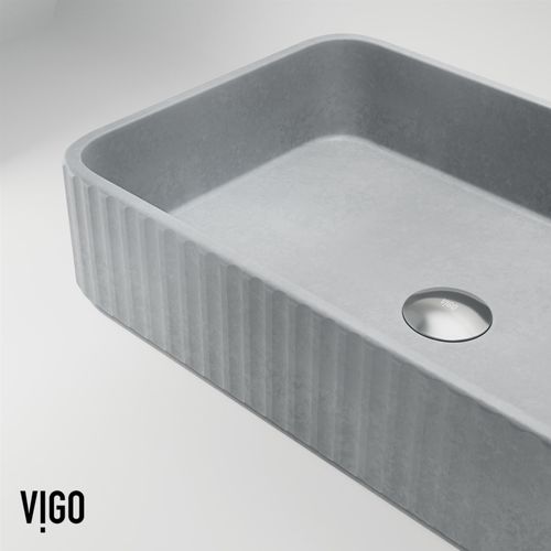 Main product image of Windsor Concreto Stone 21" x 14" x 5" Rectangular Fluted Bathroom Vessel Sink (Ash-Gray)