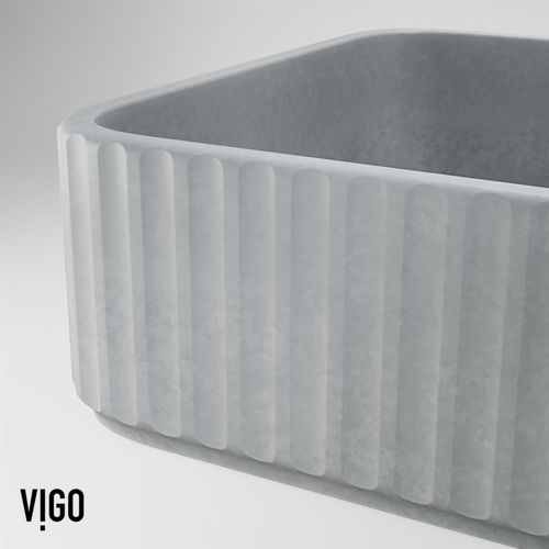 Main product image of Windsor Concreto Stone 21" x 14" x 5" Rectangular Fluted Bathroom Vessel Sink (Ash-Gray)