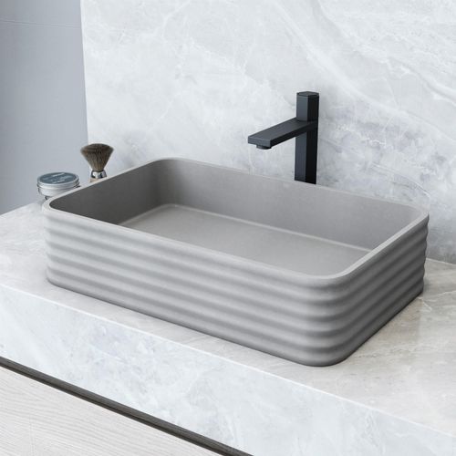 Main product image of Cadman Concreto Stone 21" x 14" x 5" Rectangular Fluted Bathroom Vessel Sink (Ash-Gray)