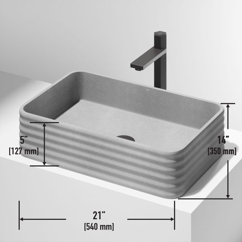 Main product image of Cadman Concreto Stone 21" x 14" x 5" Rectangular Fluted Bathroom Vessel Sink (Ash-Gray)