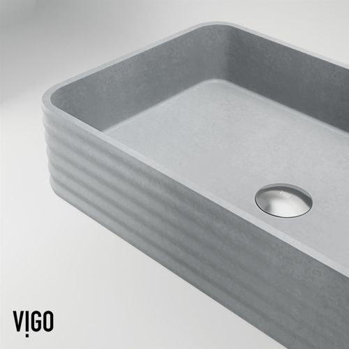 Main product image of Cadman Concreto Stone 21" x 14" x 5" Rectangular Fluted Bathroom Vessel Sink (Ash-Gray)