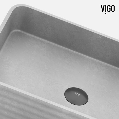 Main product image of Cadman Concreto Stone 21" x 14" x 5" Rectangular Fluted Bathroom Vessel Sink (Ash-Gray)