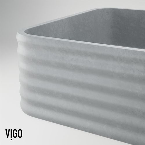 Main product image of Cadman Concreto Stone 21" x 14" x 5" Rectangular Fluted Bathroom Vessel Sink (Ash-Gray)