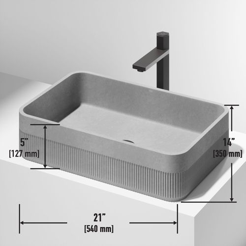 Main product image of Cypress Concreto Stone 21" x 14" x 5" Rectangular Fluted Bathroom Vessel Sink (Ash-Gray)