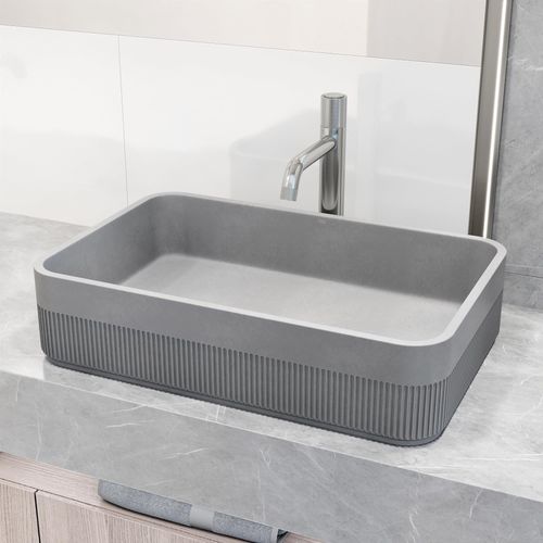 Main product image of Cypress Concreto Stone 21" x 14" x 5" Rectangular Fluted Bathroom Vessel Sink (Ash-Gray)
