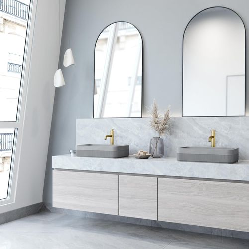 Main product image of Cypress Concreto Stone 21" x 14" x 5" Rectangular Fluted Bathroom Vessel Sink (Ash-Gray)
