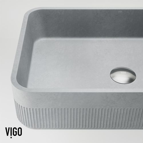 Main product image of Cypress Concreto Stone 21" x 14" x 5" Rectangular Fluted Bathroom Vessel Sink (Ash-Gray)