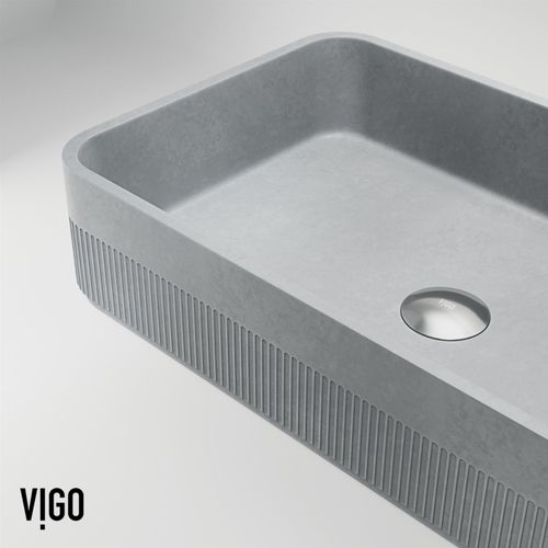 Main product image of Cypress Concreto Stone 21" x 14" x 5" Rectangular Fluted Bathroom Vessel Sink (Ash-Gray)
