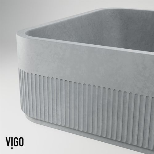 Main product image of Cypress Concreto Stone 21" x 14" x 5" Rectangular Fluted Bathroom Vessel Sink (Ash-Gray)