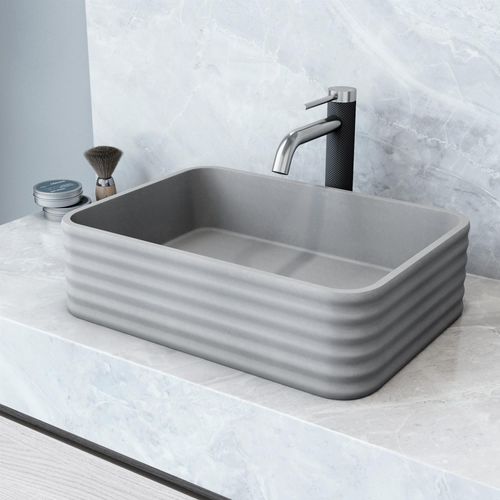 Main product image of Cadman Concreto Stone 18" x 13" x 5" Rectangular Fluted Bathroom Vessel Sink (Ash-Gray)